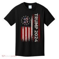 45 47 Trump 2024 American Flag Kids T-Shirt thumb 0