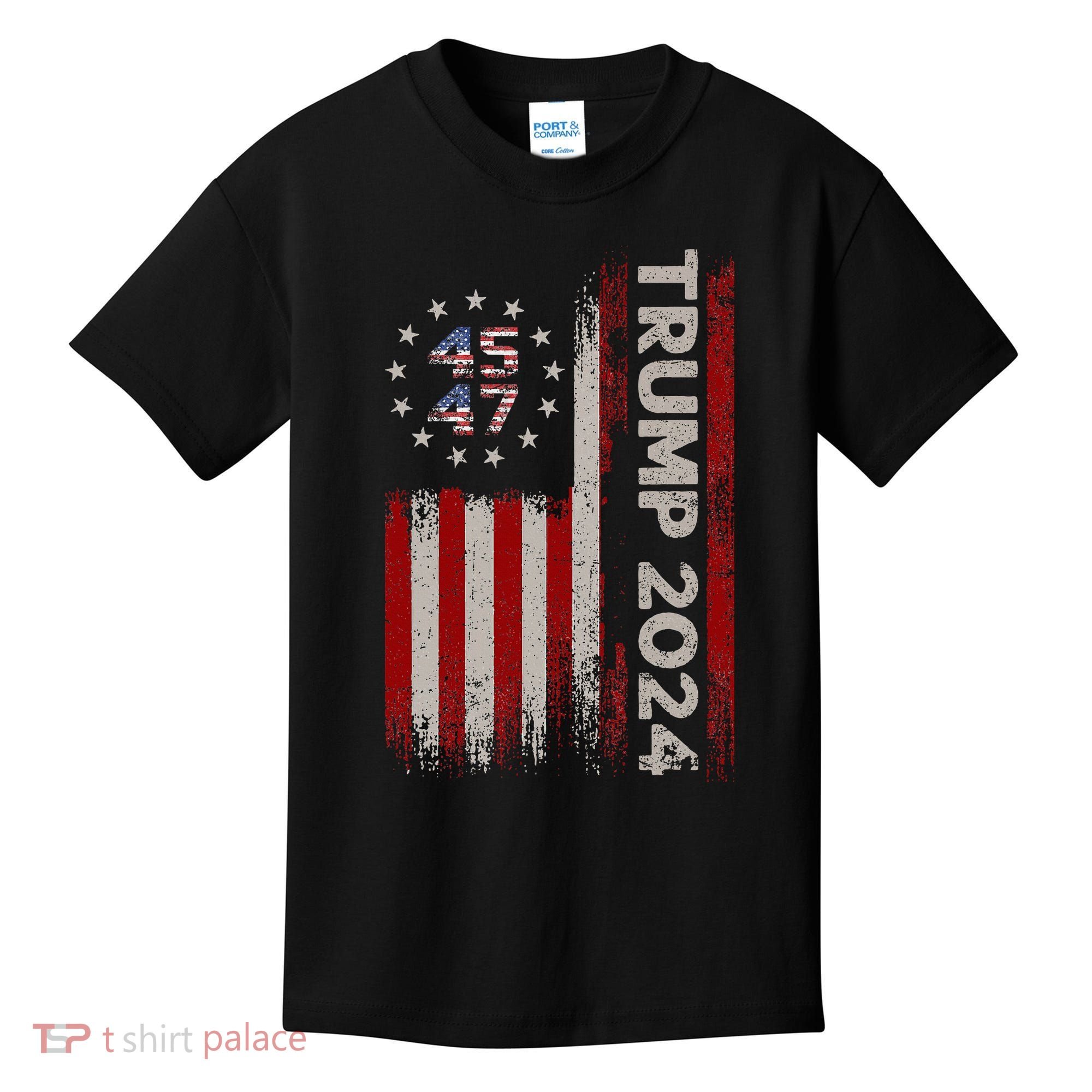 45 47 Trump 2024 American Flag Kids T-Shirt