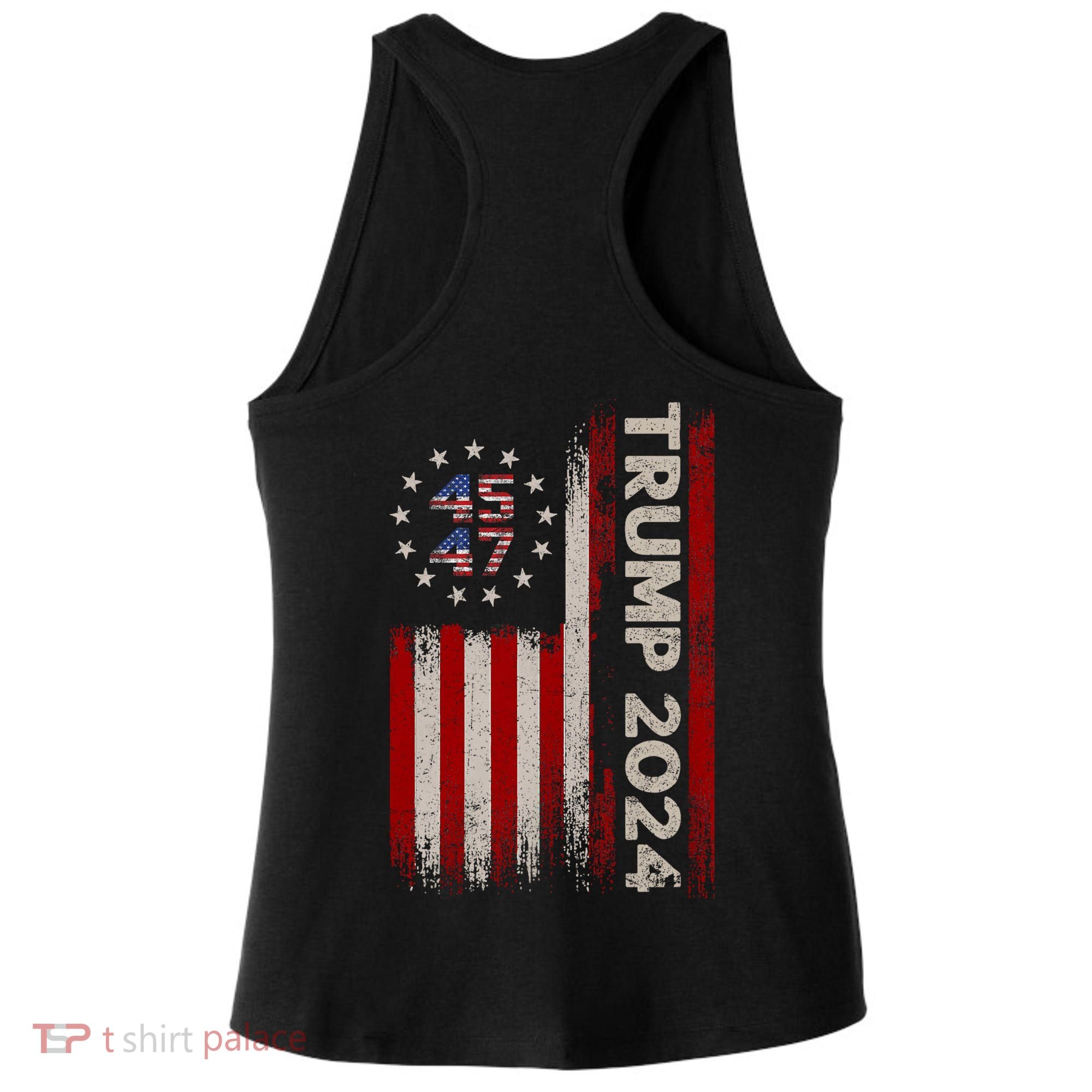 45 47 Trump 2024 American Flag Front And Back Ladies PosiCharge Tri-Blend Wicking Tank