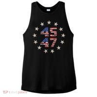 45 47 Trump 2024 American Flag Front And Back Ladies PosiCharge Tri-Blend Wicking Tank thumb 0