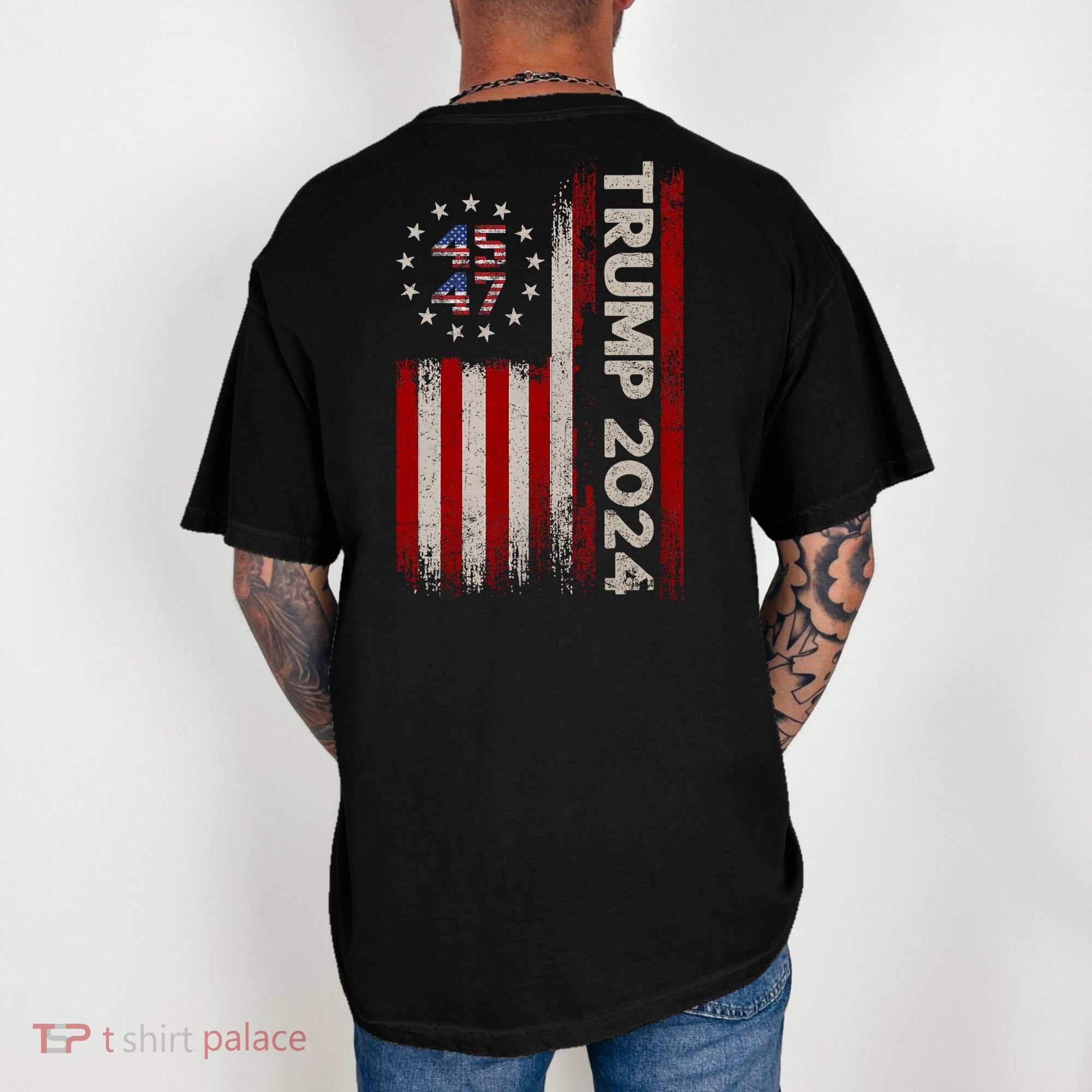 45 47 Trump 2024 American Flag Front And Back Comfort Colors T-Shirt