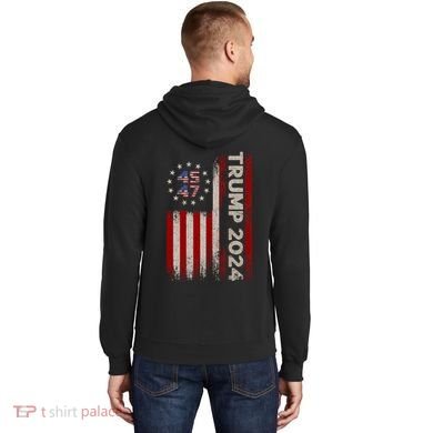 45 47 Trump 2024 American Flag Front And Back Hoodie back