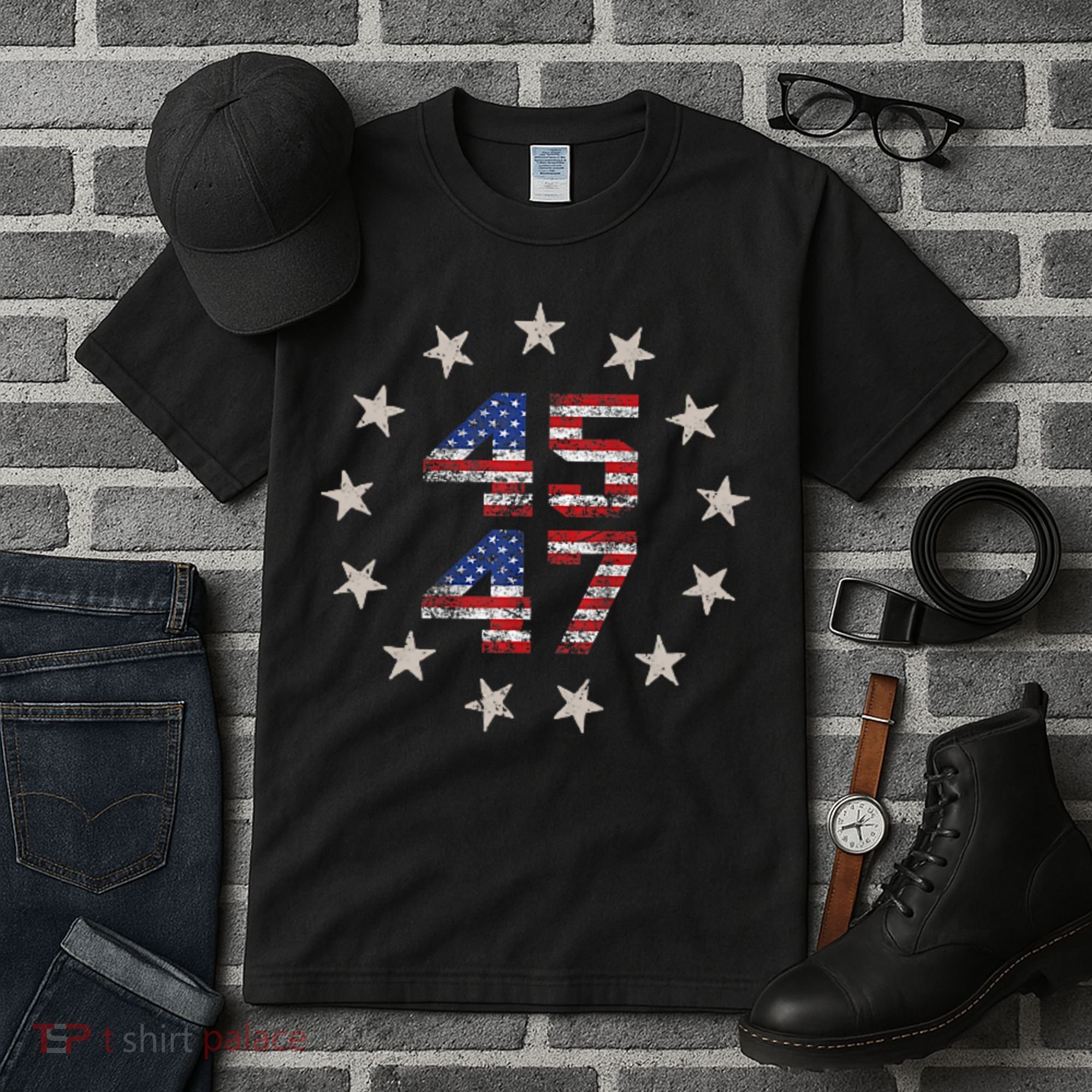 45 47 Trump 2024 American Flag Front And Back Tall T-Shirt