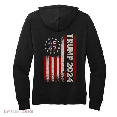 45 47 Trump 2024 American Flag Front And Back Women's Hoodie back