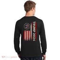 45 47 Trump 2024 American Flag Front And Back Tall Long Sleeve Shirt thumb 1