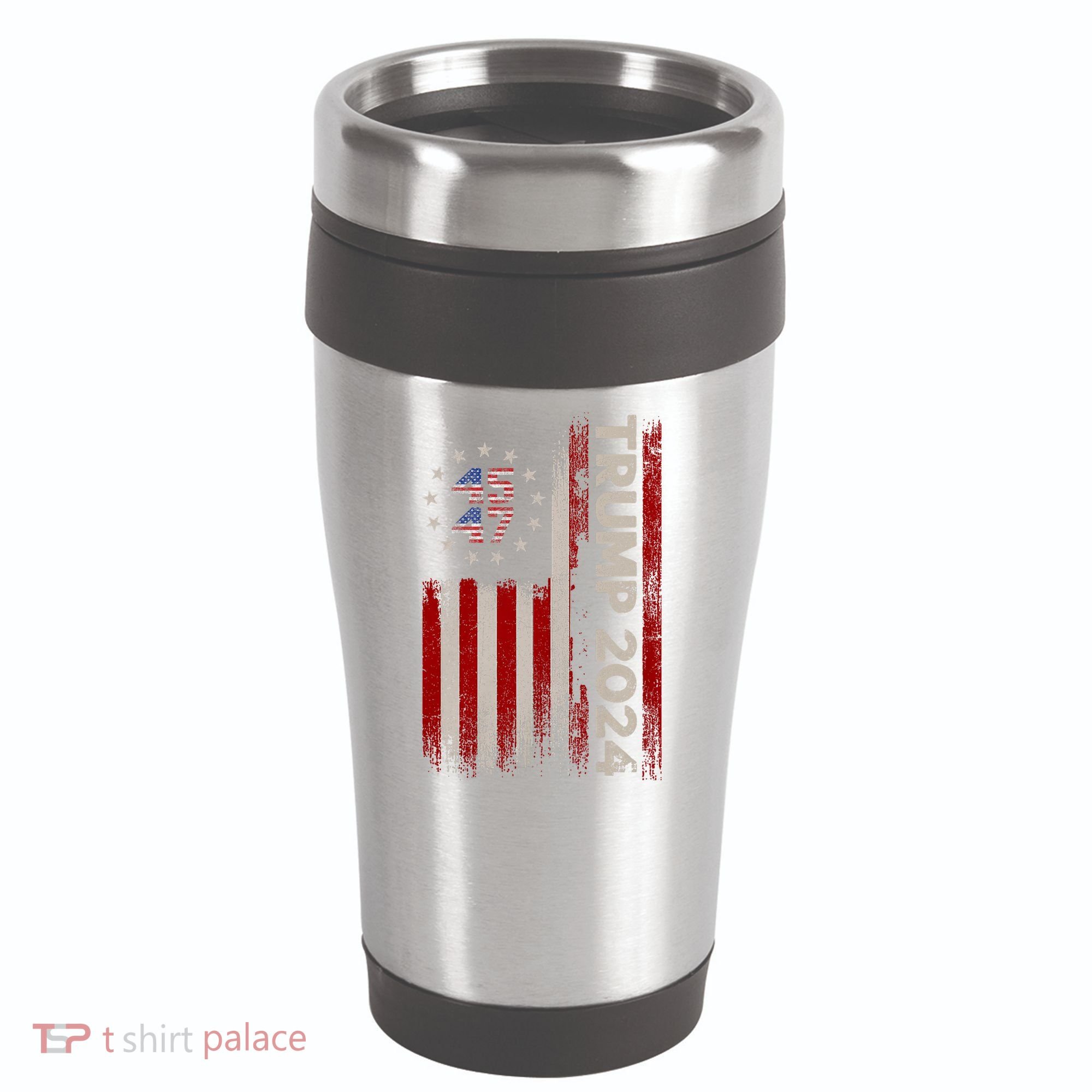 45 47 Trump 2024 American Flag Front And Back 16oz Travel Tumbler