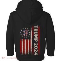 45 47 Trump 2024 American Flag Front And Back Toddler Hoodie thumb 1