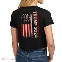 45 47 Trump 2024 American Flag Front And Back Women's Crop Top Tee thumb 3
