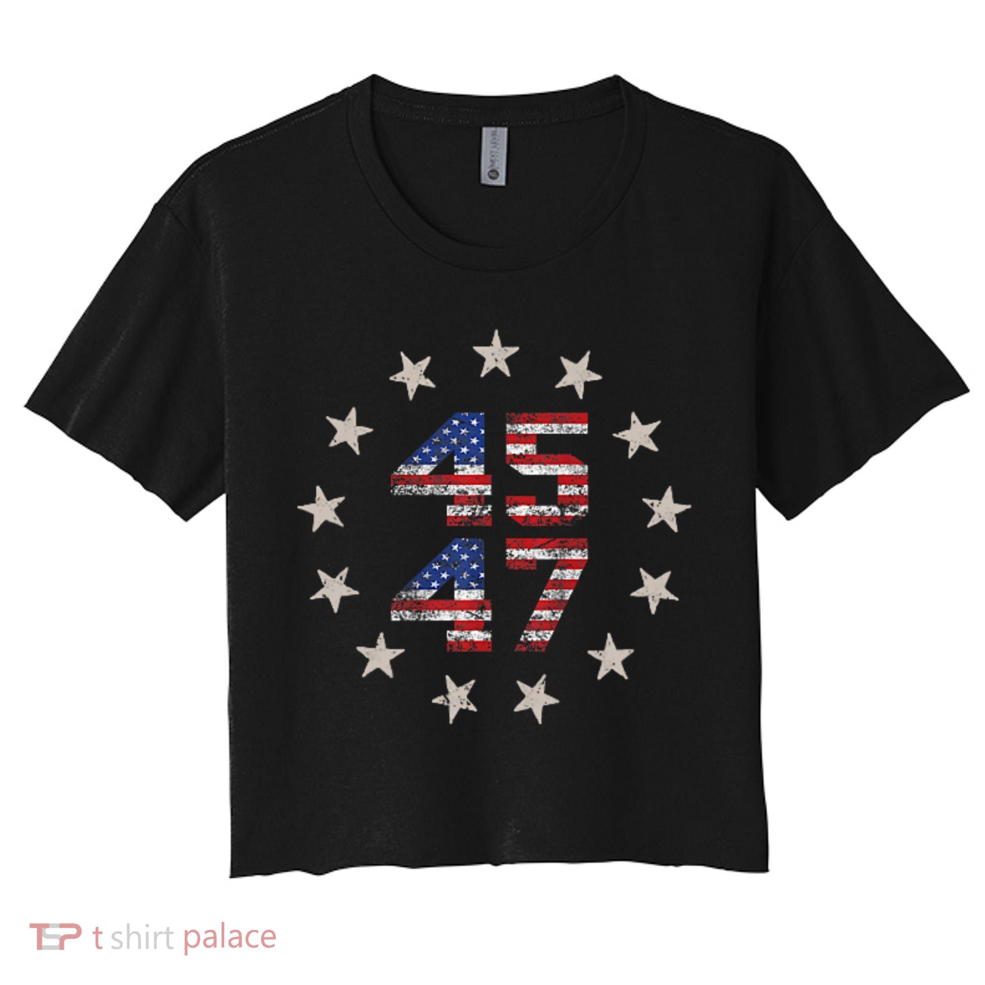 45 47 Trump 2024 American Flag Front And Back Women's Crop Top Tee