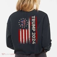 45 47 Trump 2024 American Flag Front And Back Cropped Pullover Crew thumb 3