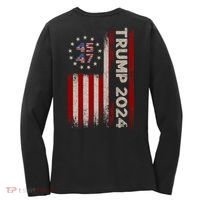 45 47 Trump 2024 American Flag Front And Back Women's Long Sleeve Shirt thumb 1