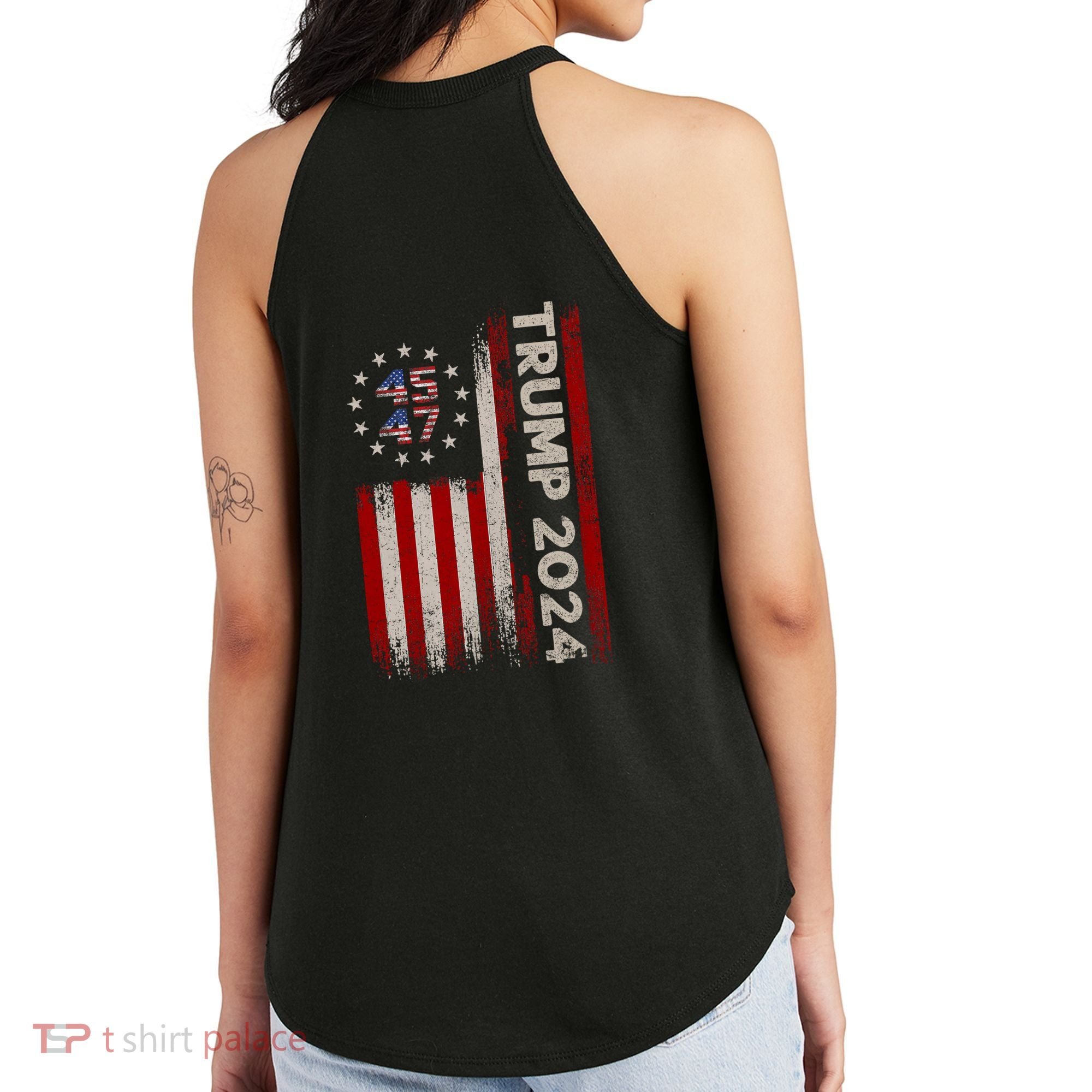 45 47 Trump 2024 American Flag Front And Back Women's Perfect Tri Rocker Tank