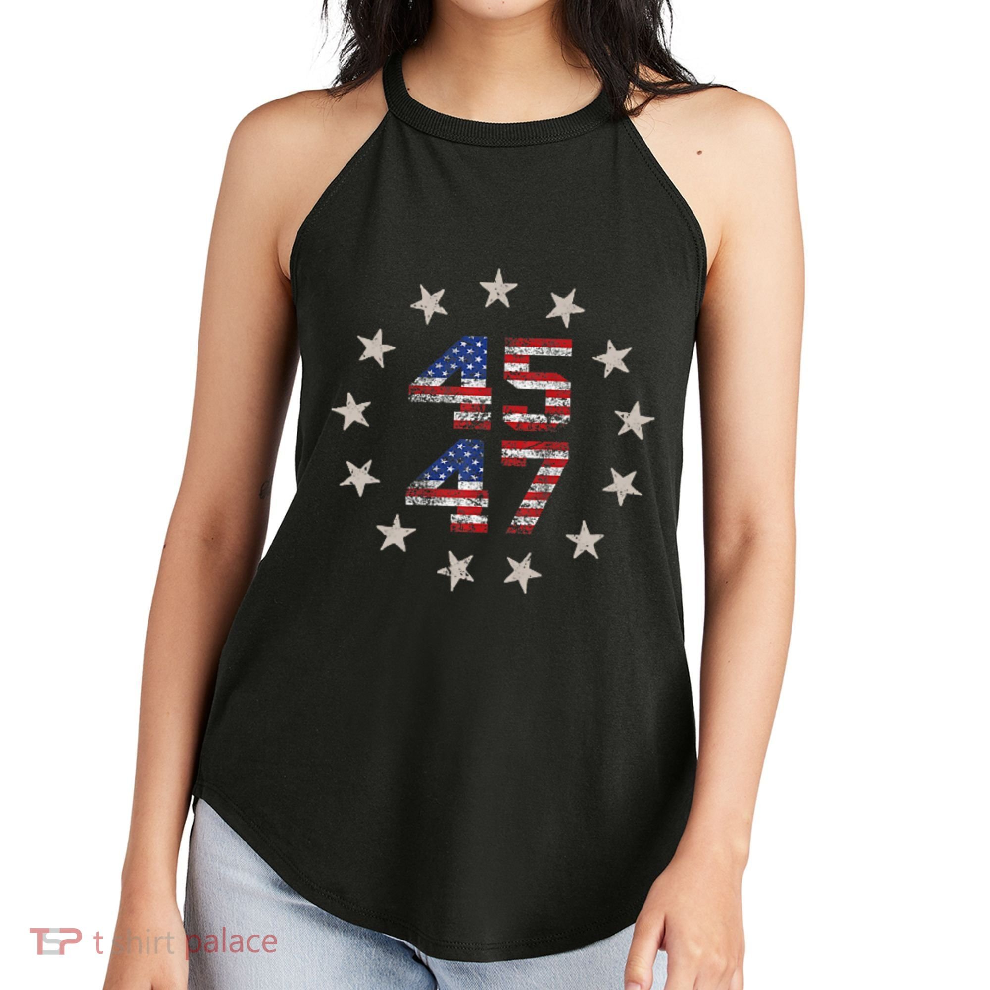 45 47 Trump 2024 American Flag Front And Back Women's Perfect Tri Rocker Tank