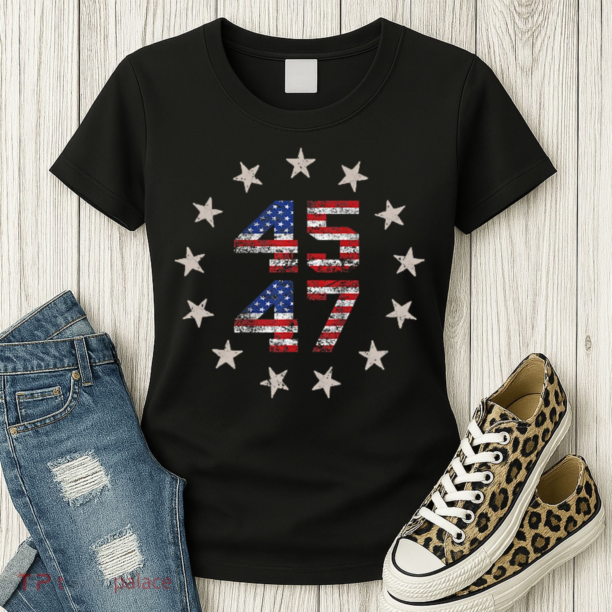 45 47 Trump 2024 American Flag Front And Back Women's T-Shirt