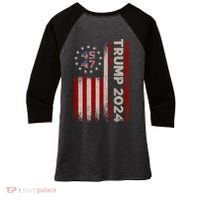 45 47 Trump 2024 American Flag Front And Back Women's Tri-Blend 3/4-Sleeve Raglan Shirt thumb 1