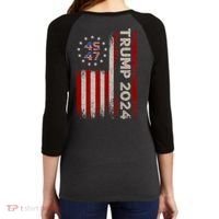 45 47 Trump 2024 American Flag Front And Back Women's Tri-Blend 3/4-Sleeve Raglan Shirt thumb 3