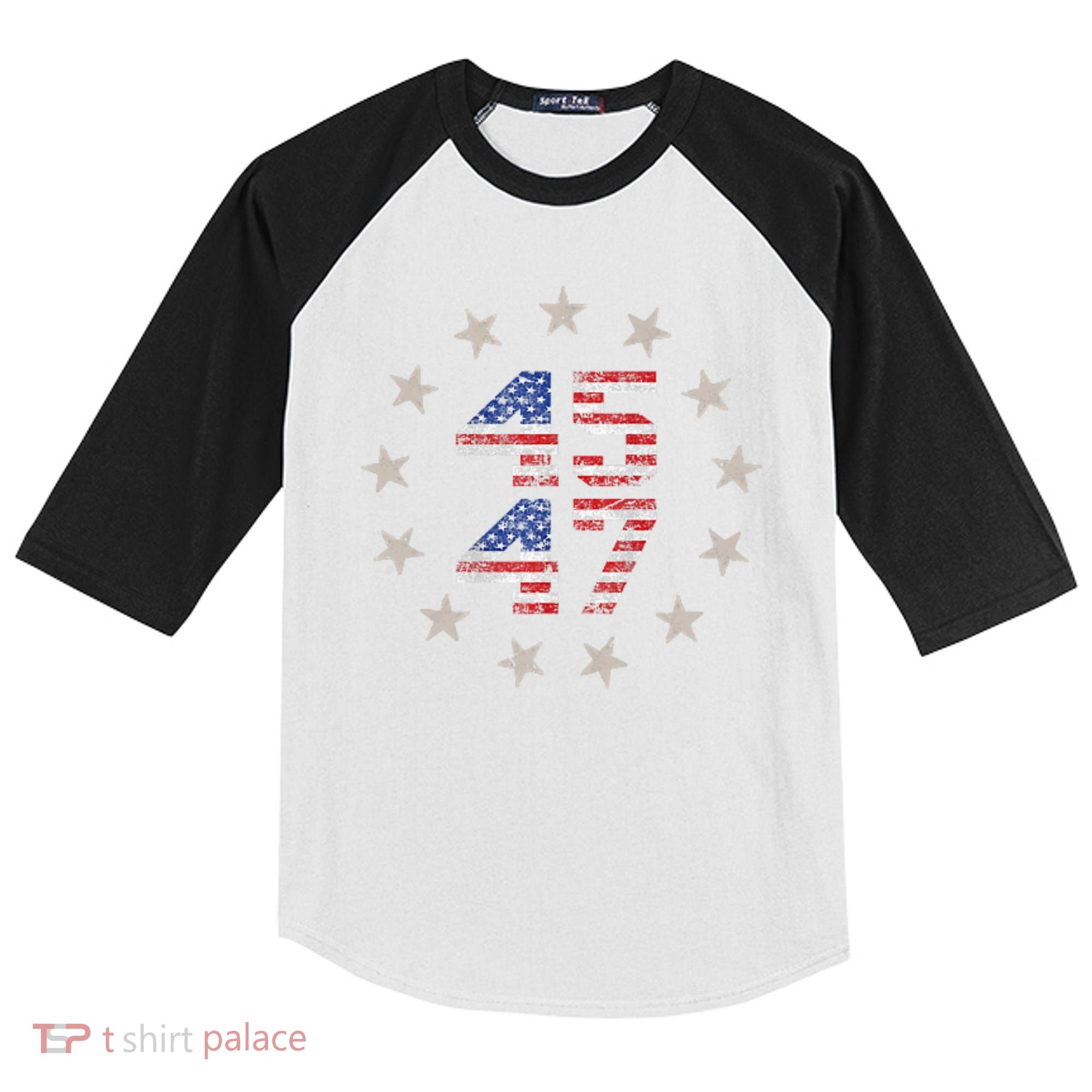 45 47 Trump 2024 American Flag Front And Back Kids Colorblock Raglan Jersey