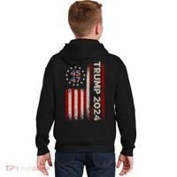 45 47 Trump 2024 American Flag Front And Back Kids Hoodie thumb 1