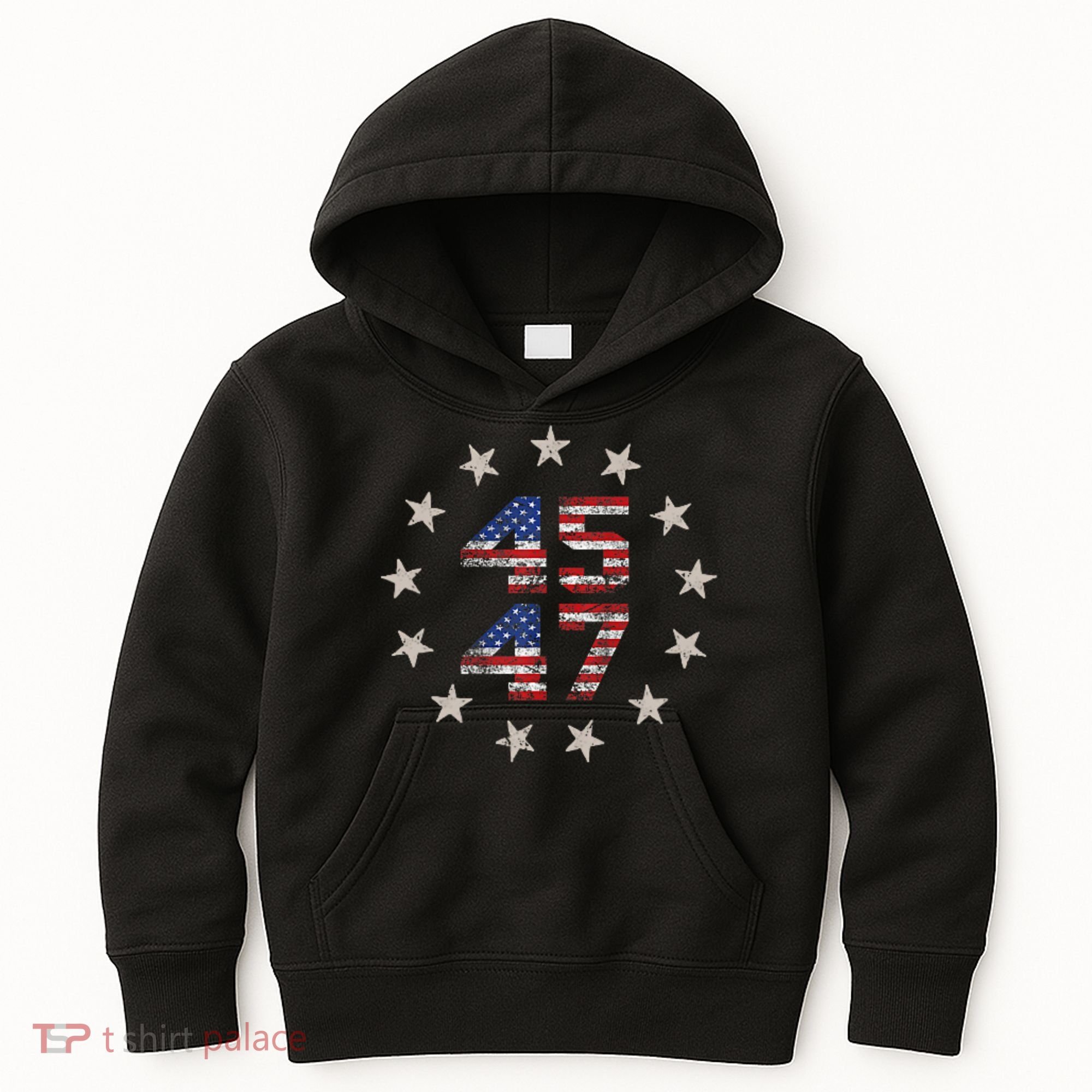 45 47 Trump 2024 American Flag Front And Back Kids Hoodie