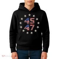 45 47 Trump 2024 American Flag Front And Back Kids Hoodie thumb 4