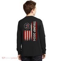 45 47 Trump 2024 American Flag Front And Back Kids Long Sleeve Shirt thumb 1