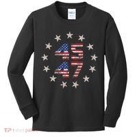 45 47 Trump 2024 American Flag Front And Back Kids Long Sleeve Shirt thumb 0
