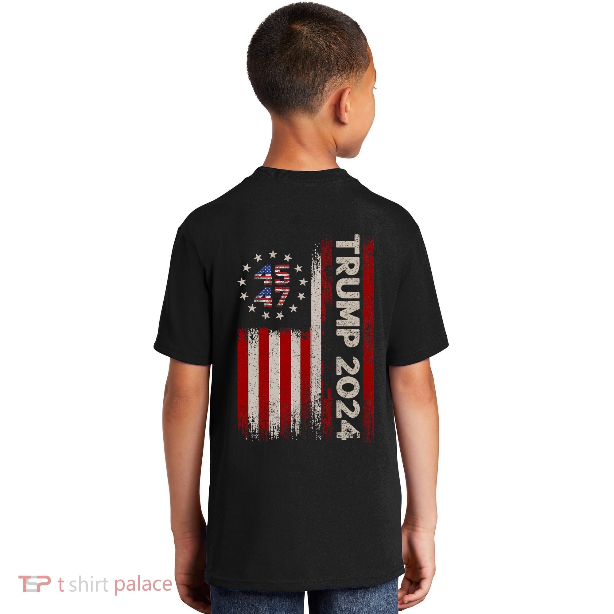 45 47 Trump 2024 American Flag Front And Back Kids T-Shirt