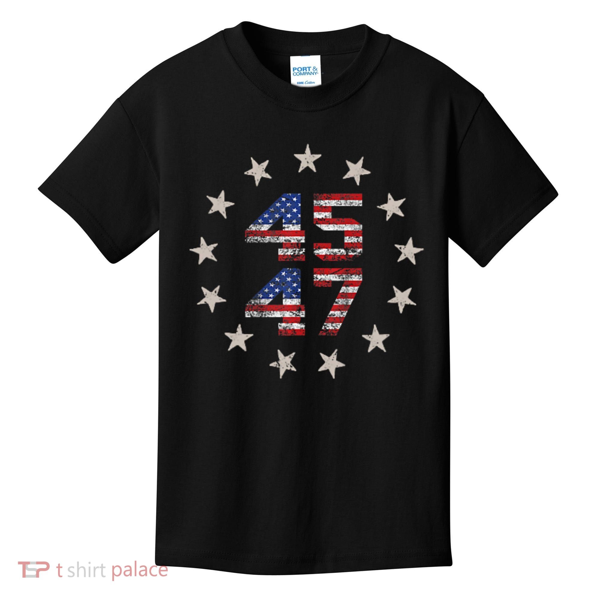 45 47 Trump 2024 American Flag Front And Back Kids T-Shirt