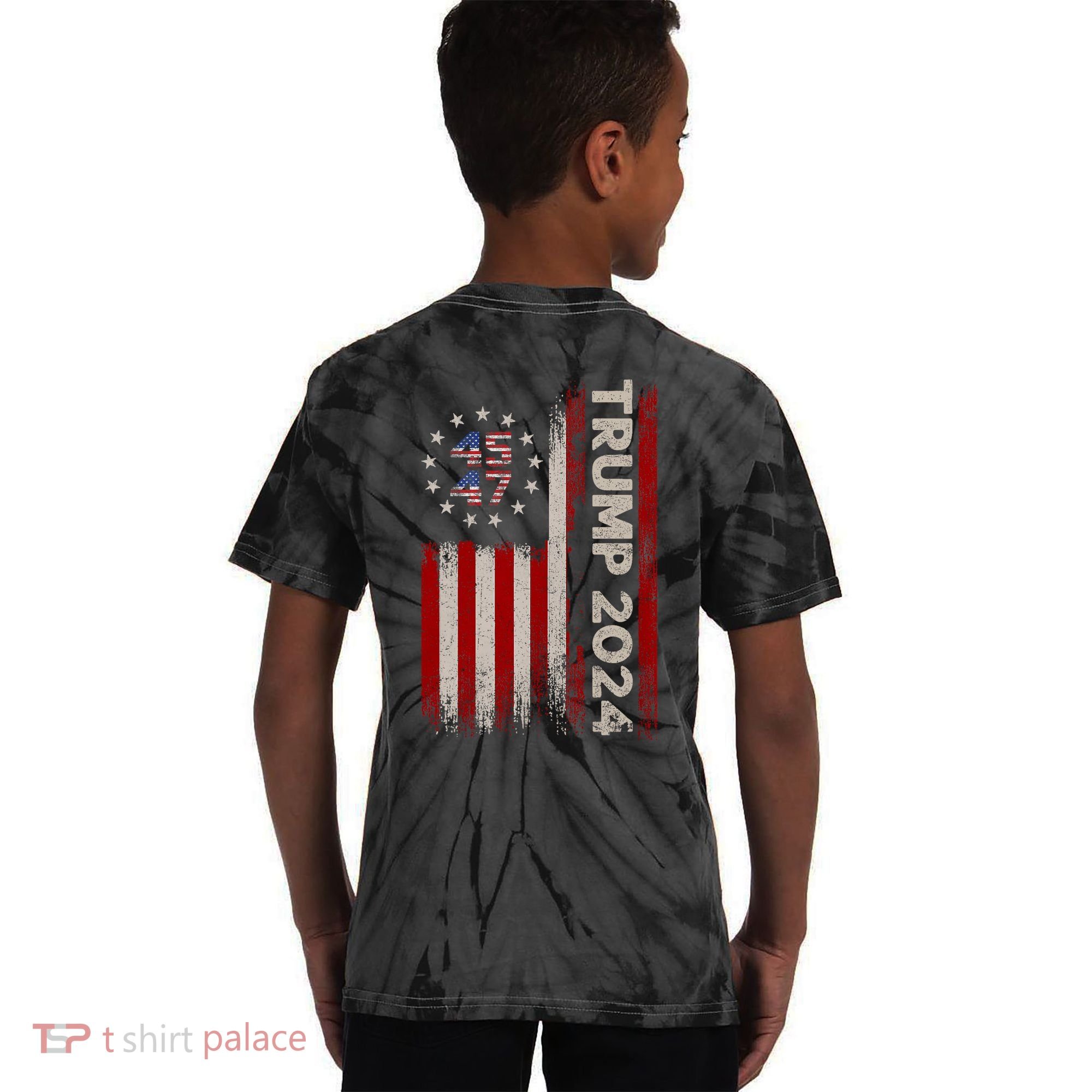 45 47 Trump 2024 American Flag Front And Back Kids Tie-Dye T-Shirt