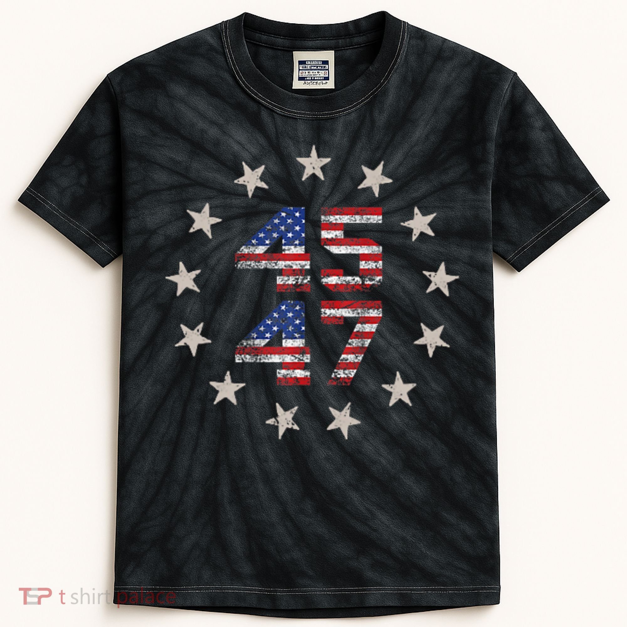 45 47 Trump 2024 American Flag Front And Back Kids Tie-Dye T-Shirt