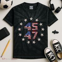 45 47 Trump 2024 American Flag Front And Back Kids Tie-Dye T-Shirt thumb 2