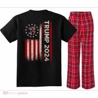 45 47 Trump 2024 American Flag Front And Back Kids Plaid Pajama Set thumb 1