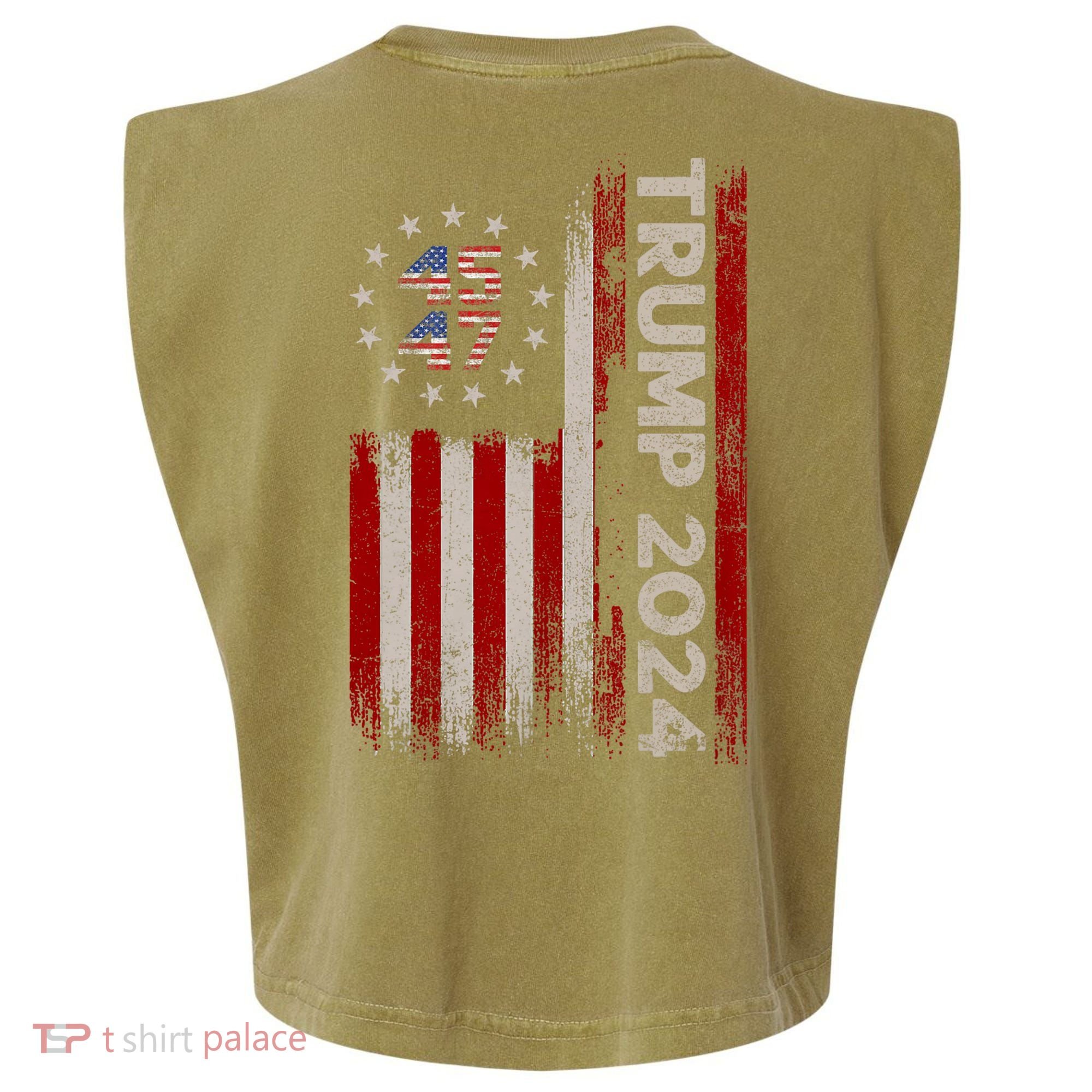 45 47 Trump 2024 American Flag Front And Back Garment-Dyed Women's Muscle Tee