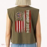45 47 Trump 2024 American Flag Front And Back Garment-Dyed Women's Muscle Tee thumb 5