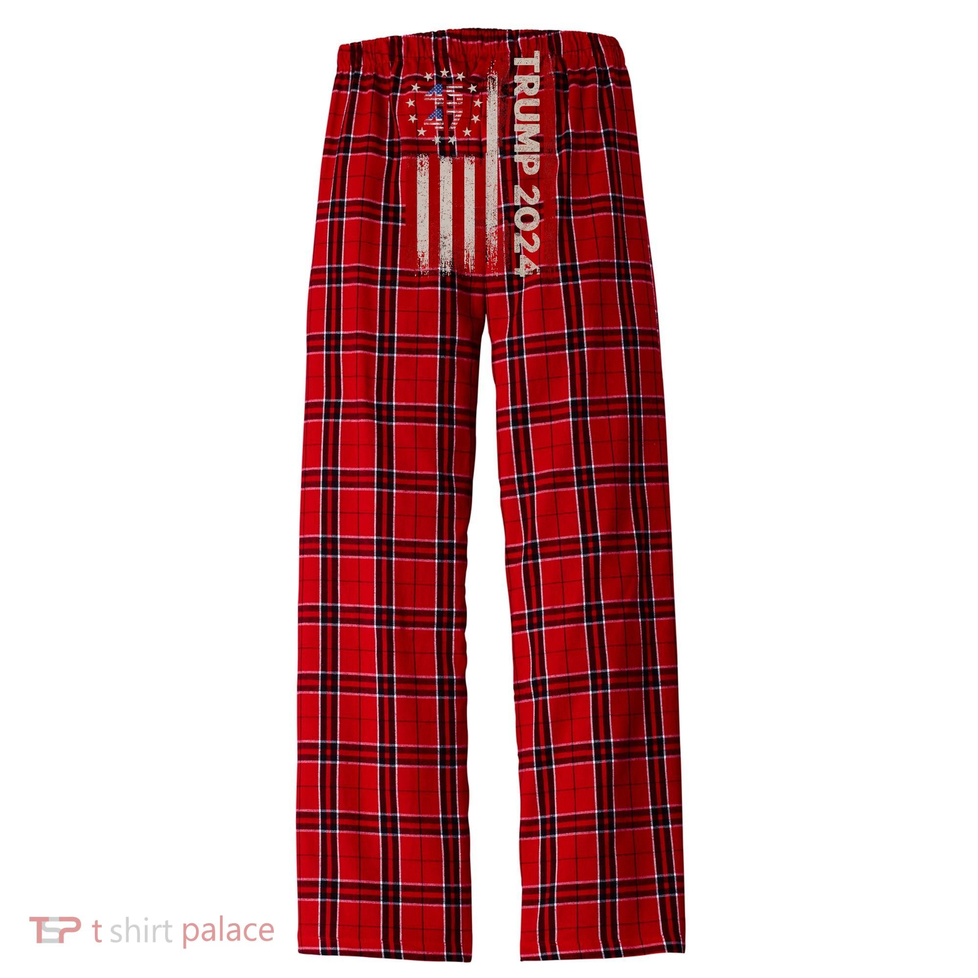 45 47 Trump 2024 American Flag Front And Back Women's Flannel Plaid Pajama Pants
