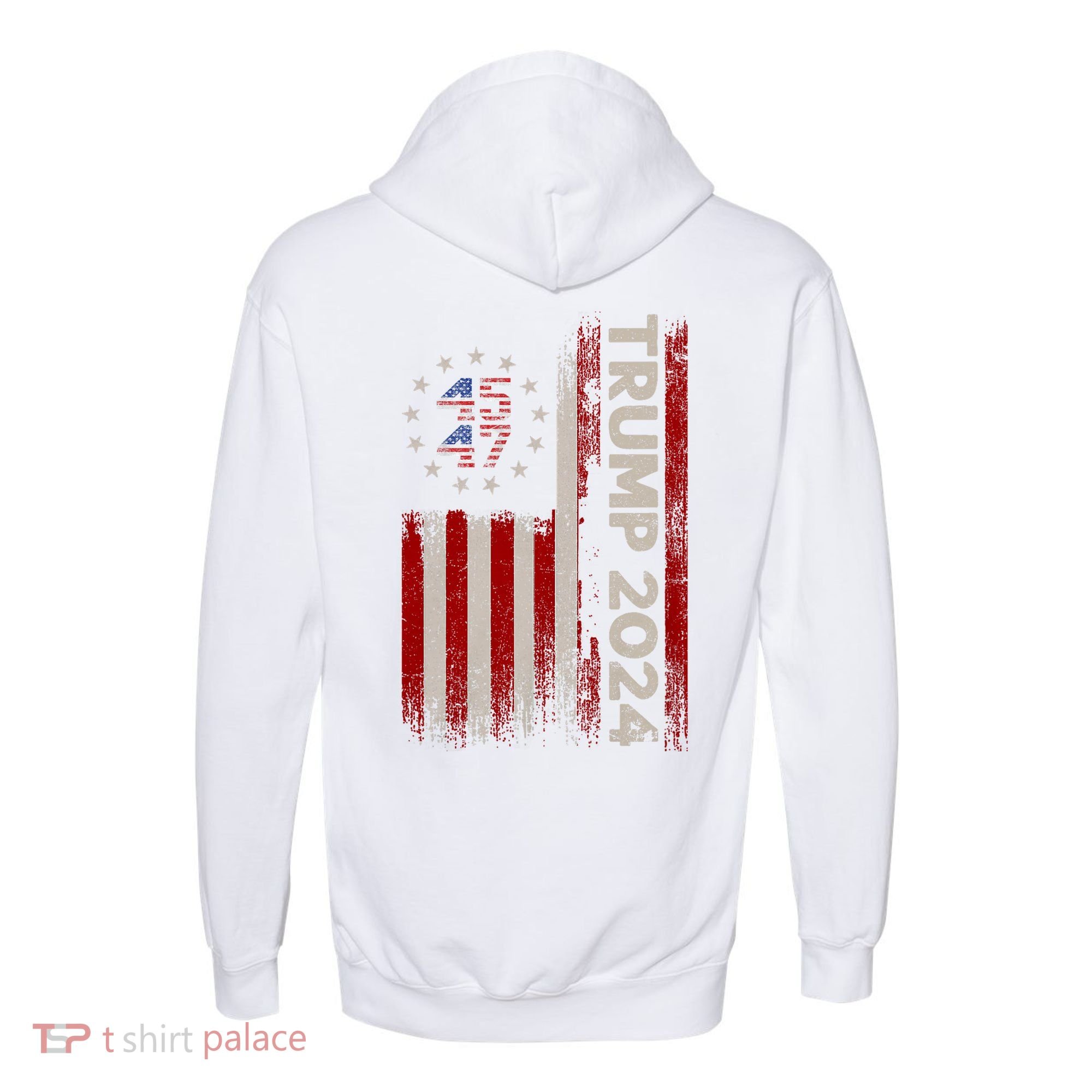 45 47 Trump 2024 American Flag Front And Back Comfort Colors Garment-Dyed Hooded Sweatshirt