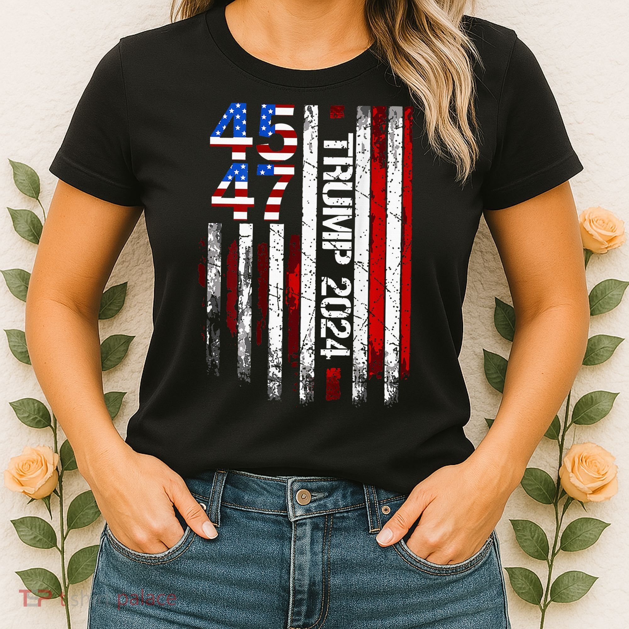 45 47 Trump 2024 American Flag Women's T-Shirt