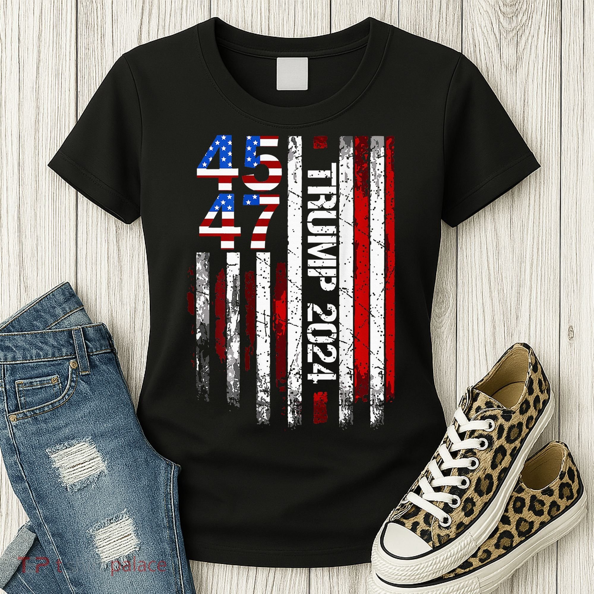 45 47 Trump 2024 American Flag Women's T-Shirt