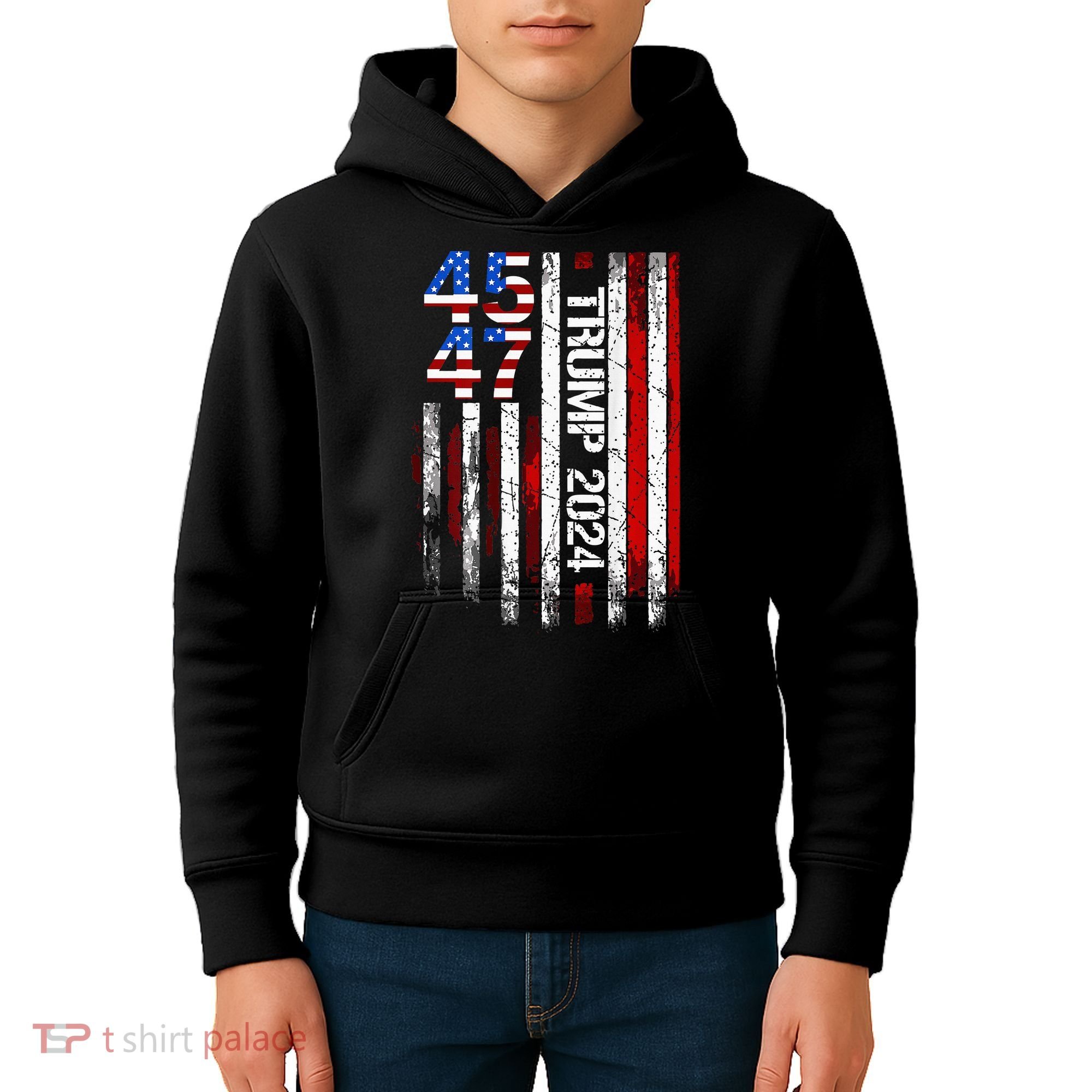 45 47 Trump 2024 American Flag Kids Hoodie