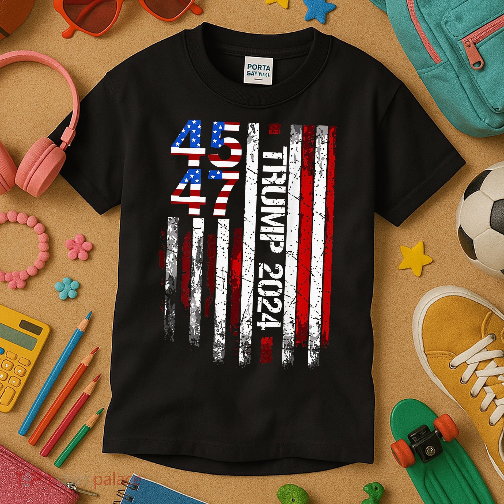 45 47 Trump 2024 American Flag Kids T-Shirt