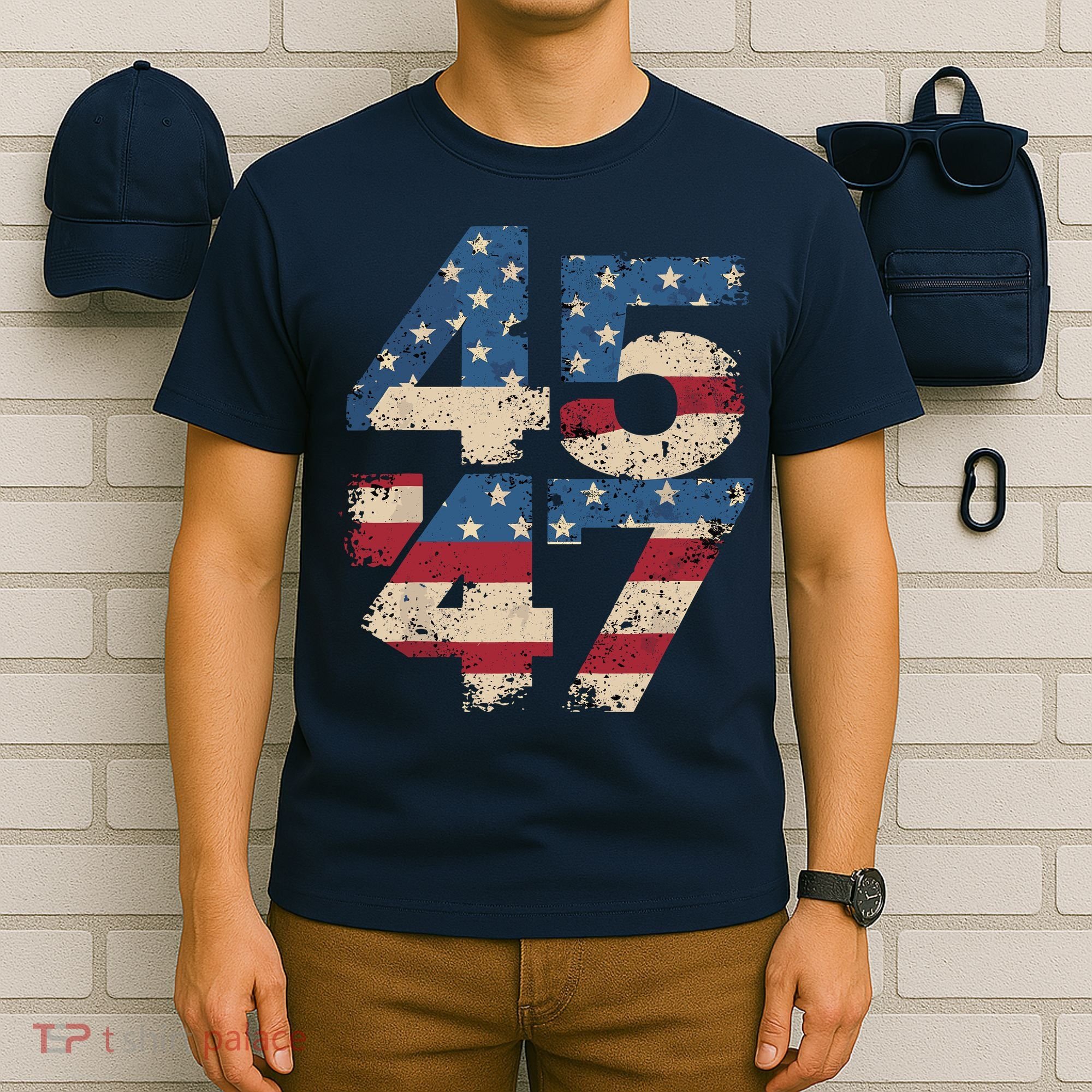 45 47 Vintage American Flag T-Shirt