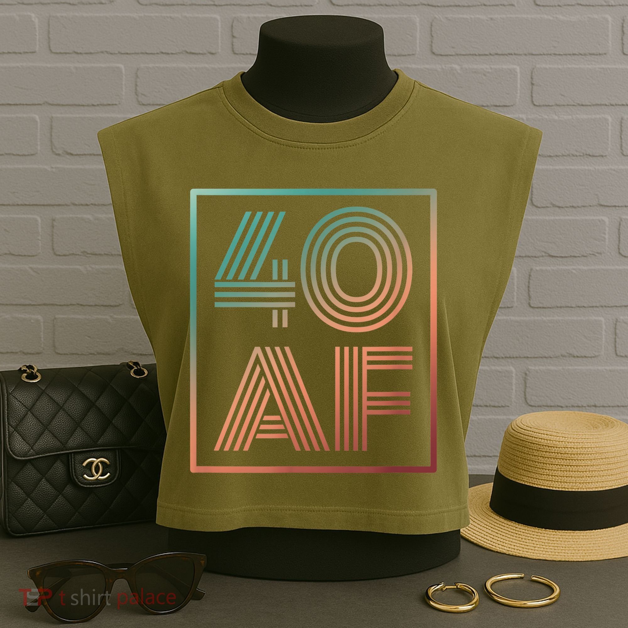 40 Af 40th Birthday Forty Years Old Retro Garment-Dyed Women's Muscle Tee