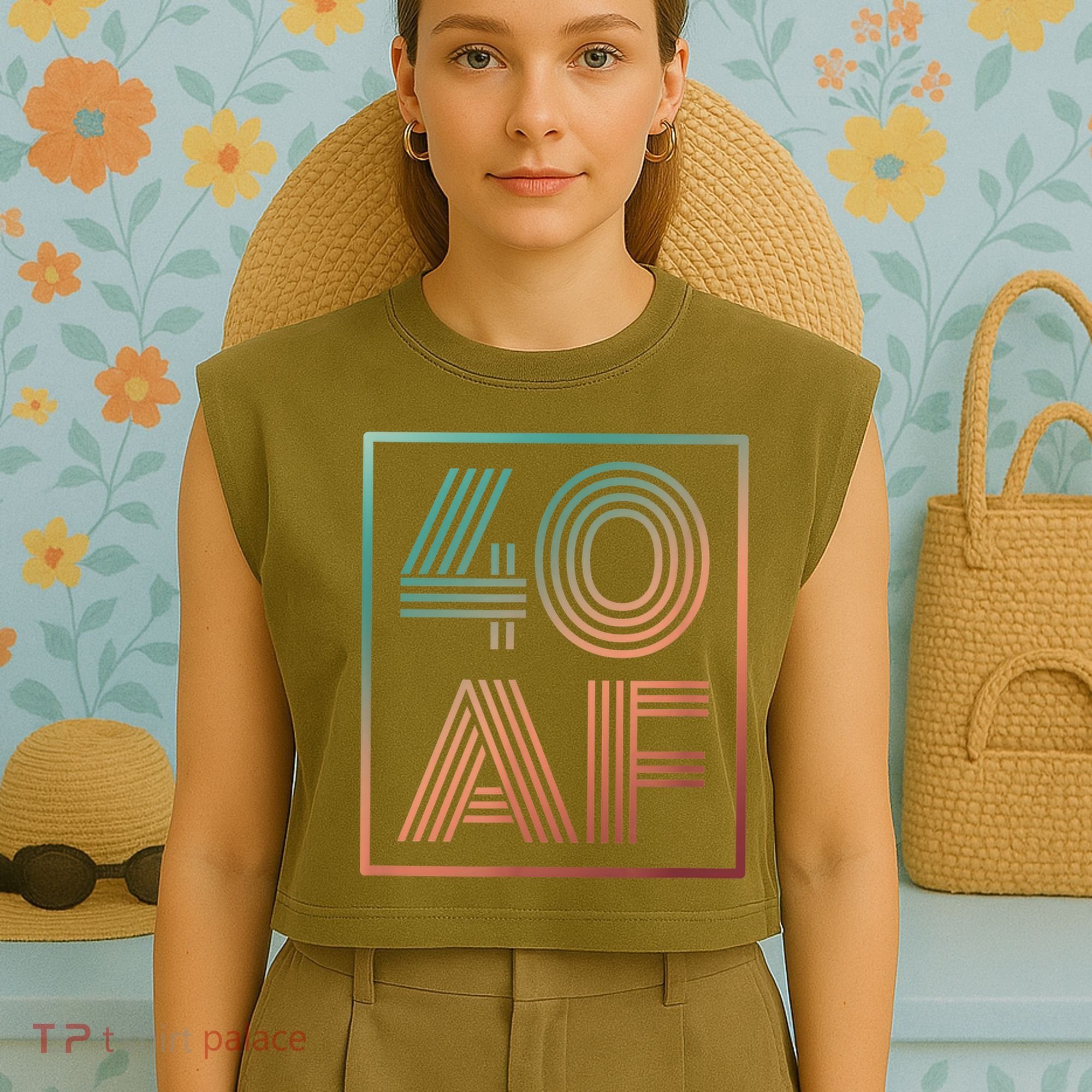 40 Af 40th Birthday Forty Years Old Retro Garment-Dyed Women's Muscle Tee
