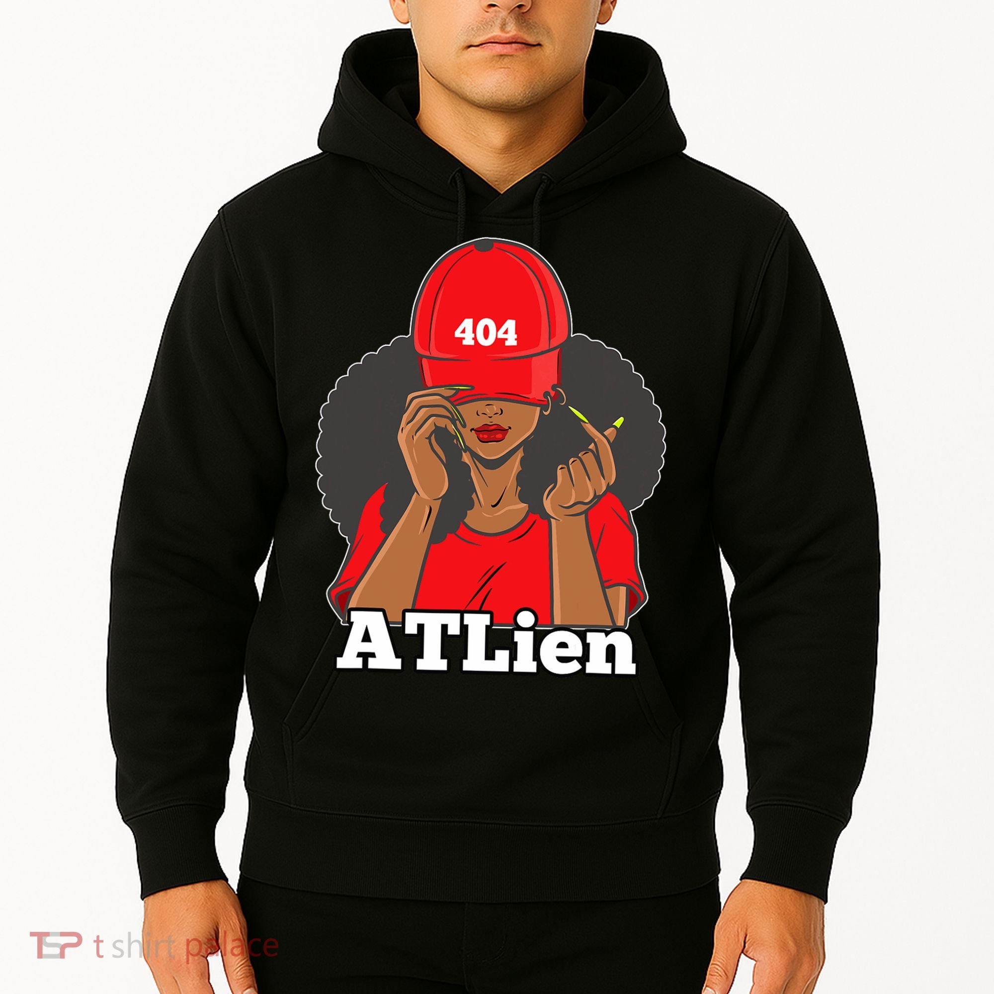404 Atlien Atlanta Atl Area Code Black Woman Afro Hoodie