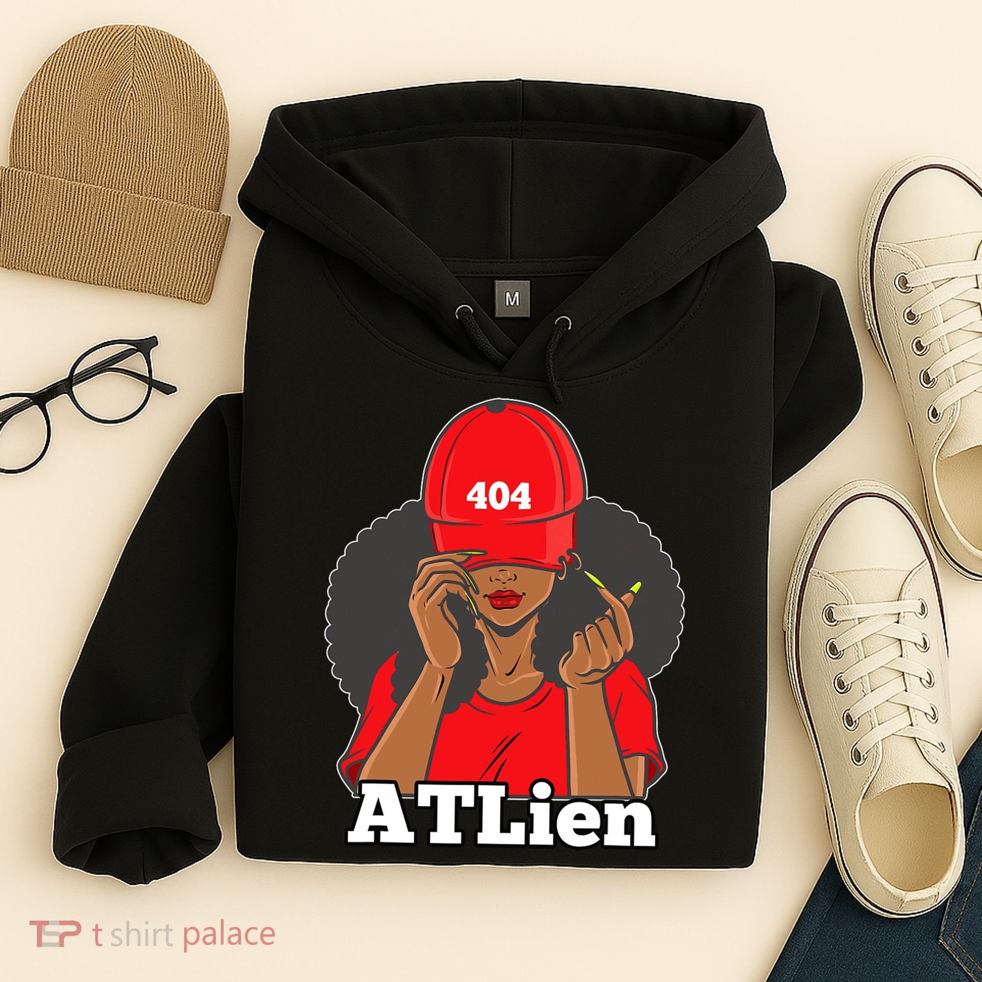 404 Atlien Atlanta Atl Area Code Black Woman Afro Hoodie