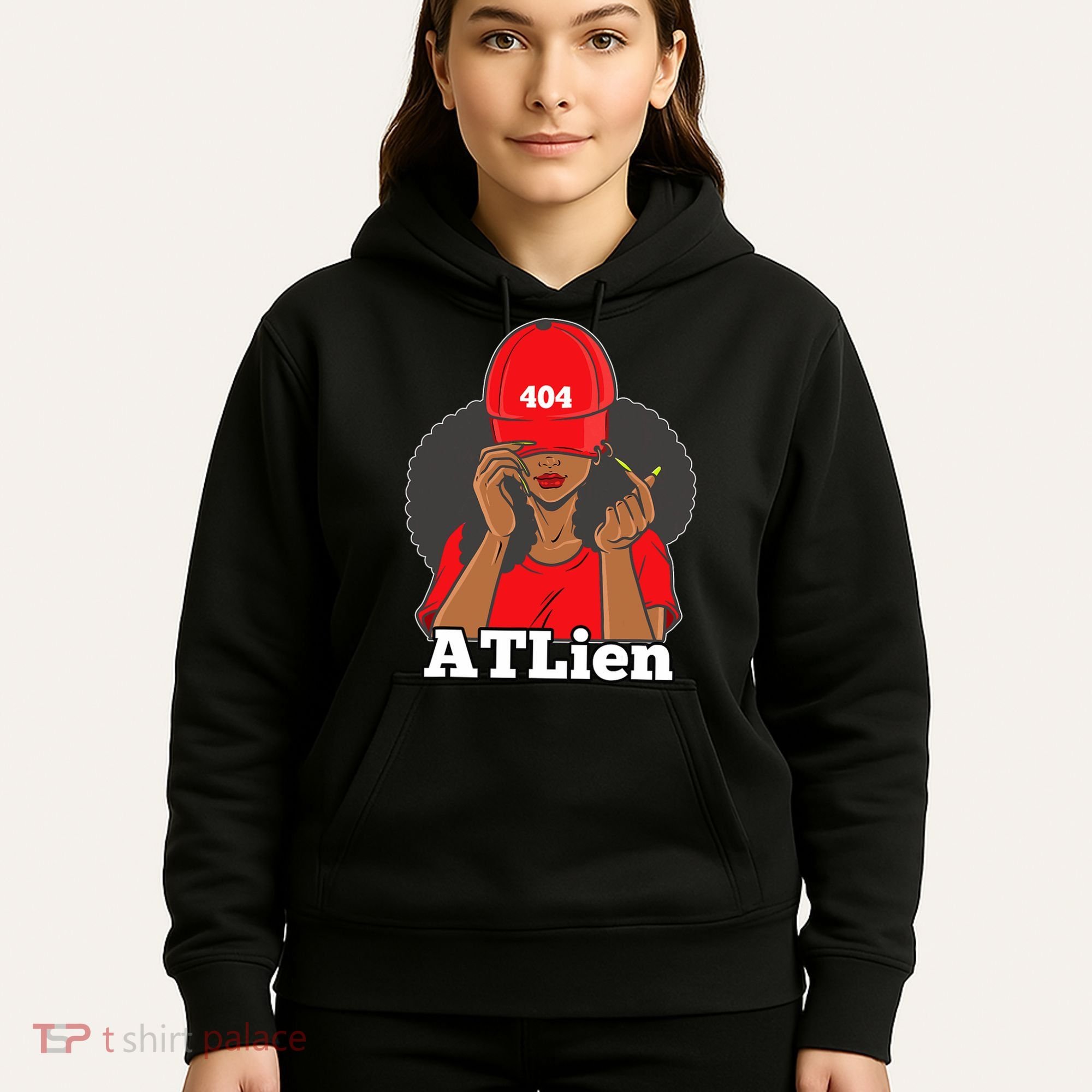 404 Atlien Atlanta Atl Area Code Black Woman Afro Hoodie