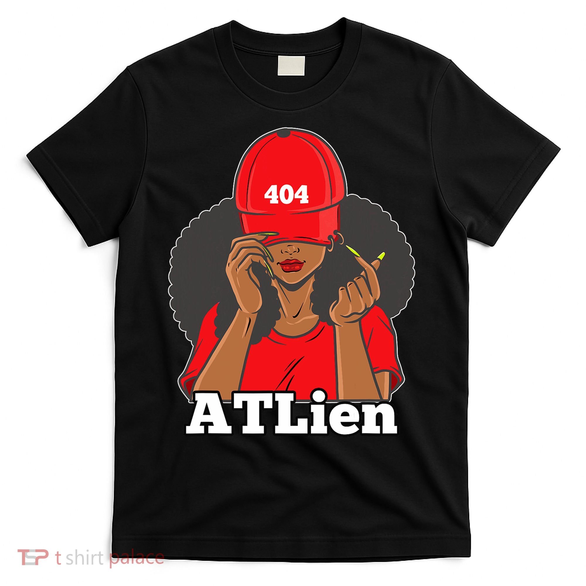 404 Atlien Atlanta Atl Area Code Black Woman Afro T-Shirt
