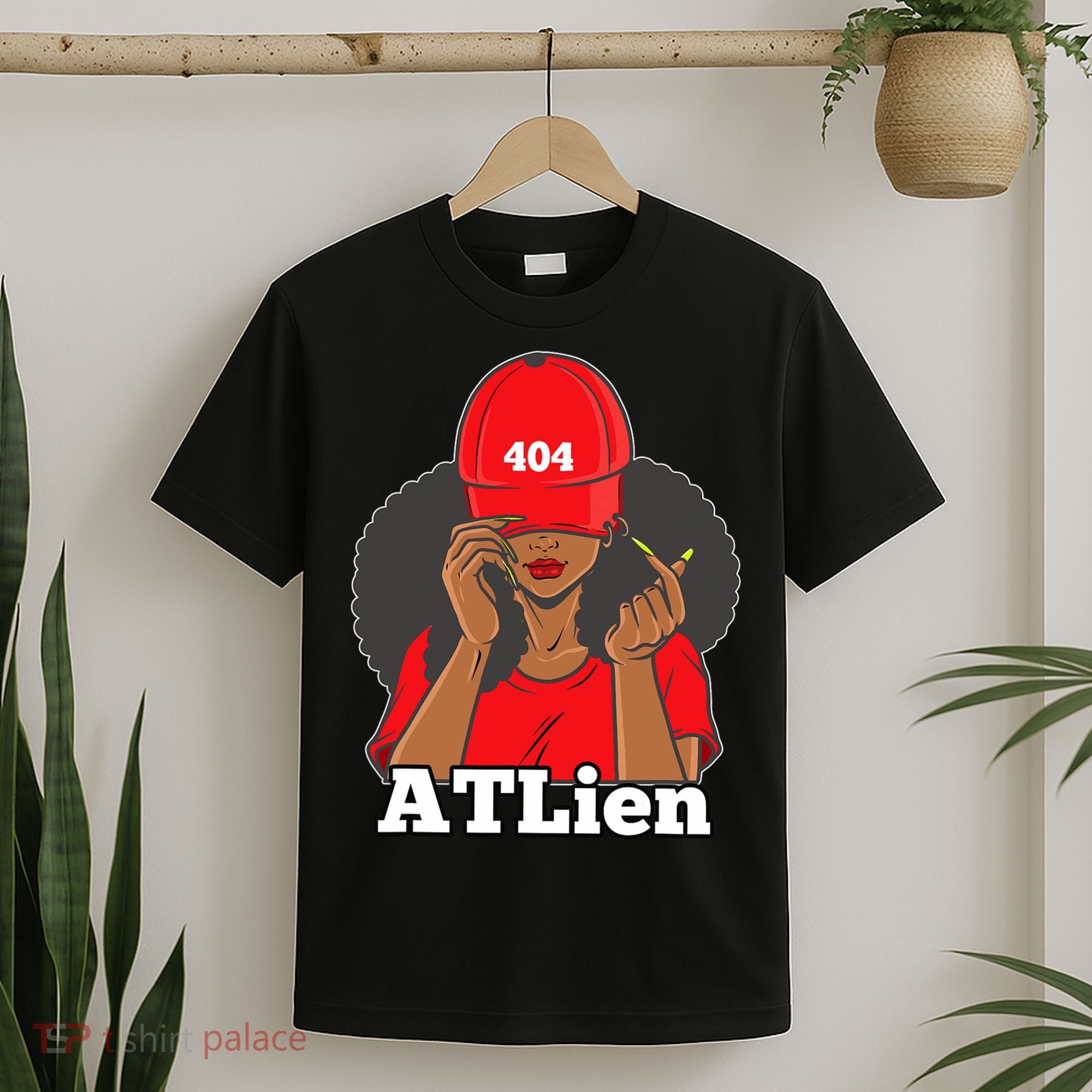 404 Atlien Atlanta Atl Area Code Black Woman Afro T-Shirt