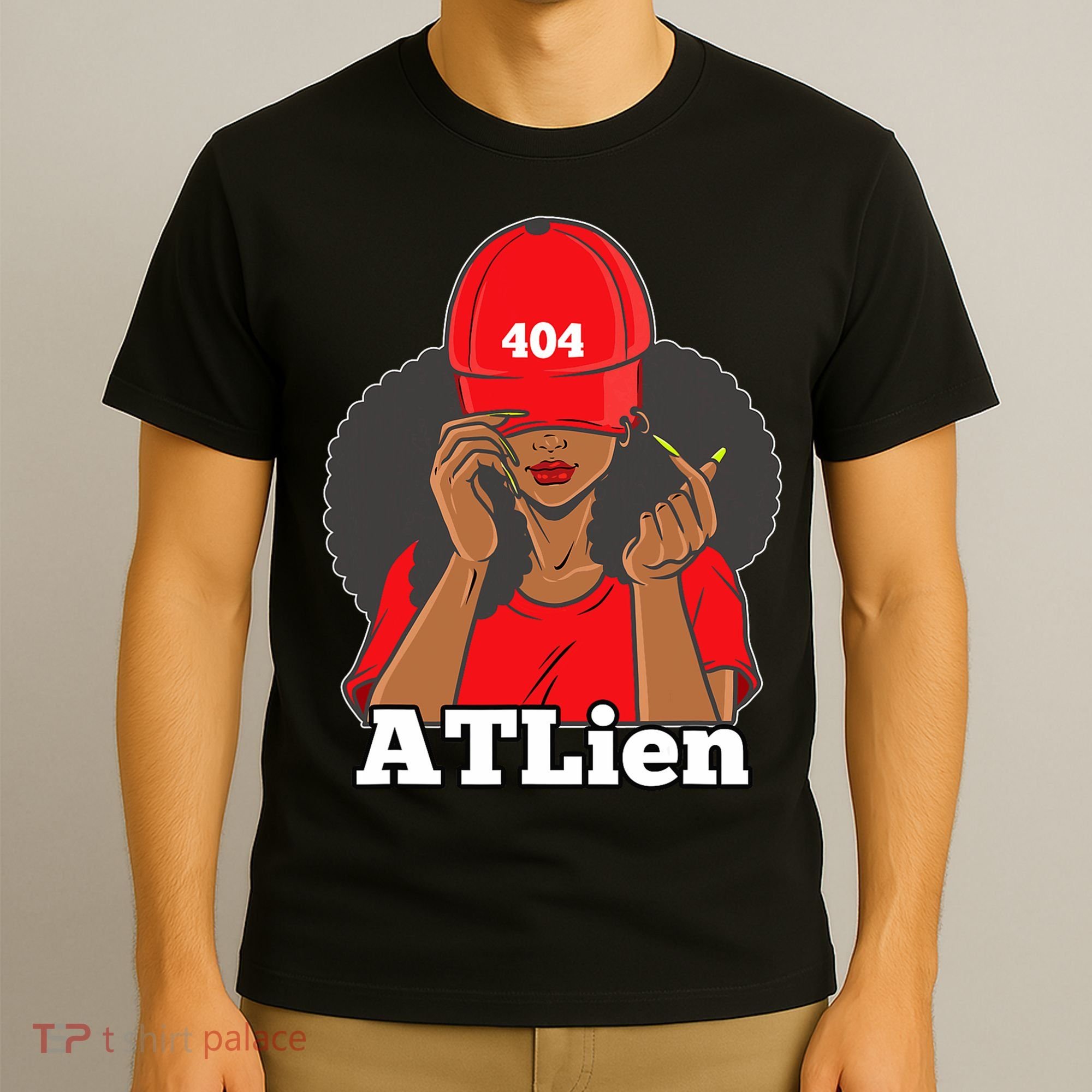 404 Atlien Atlanta Atl Area Code Black Woman Afro T-Shirt