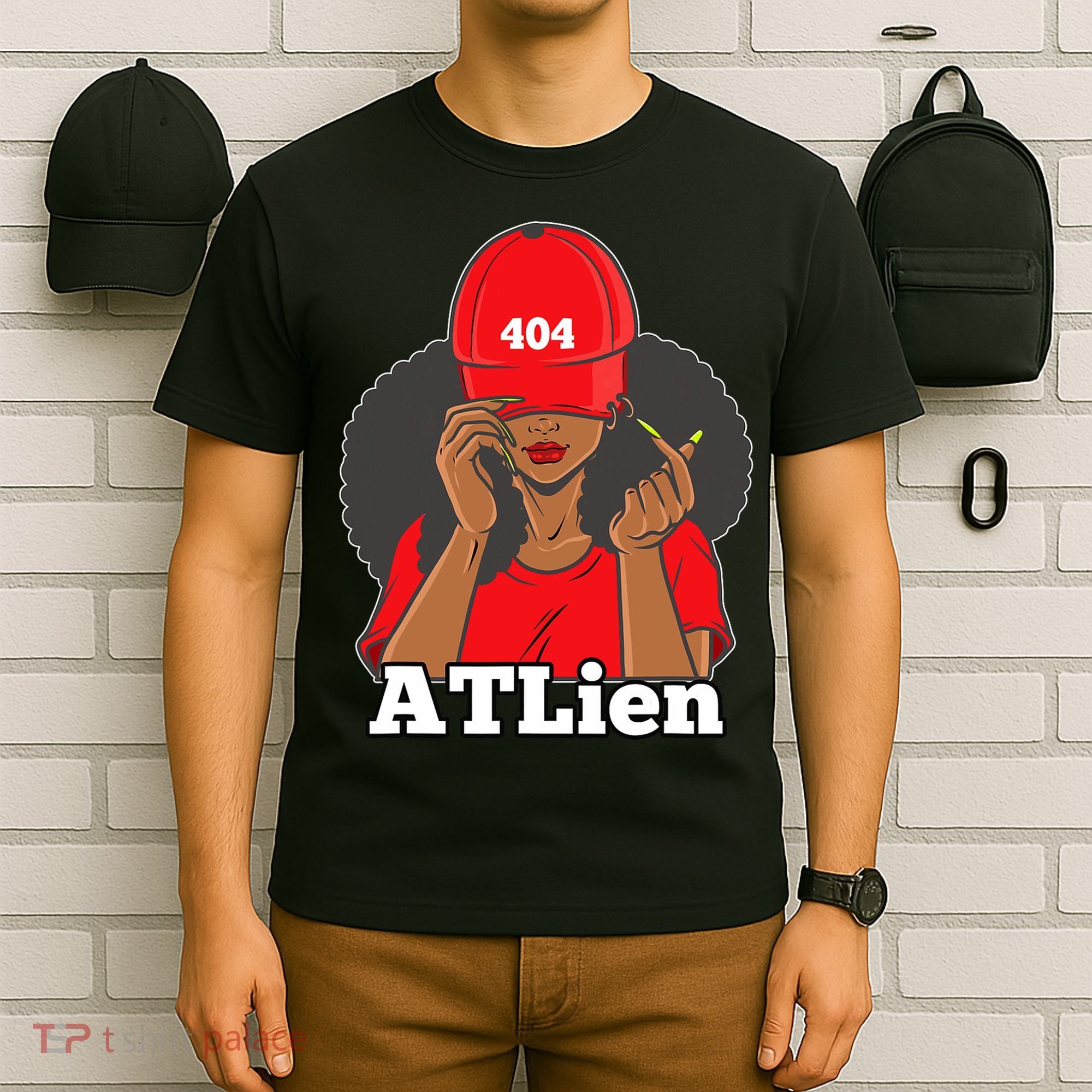 404 Atlien Atlanta Atl Area Code Black Woman Afro T-Shirt